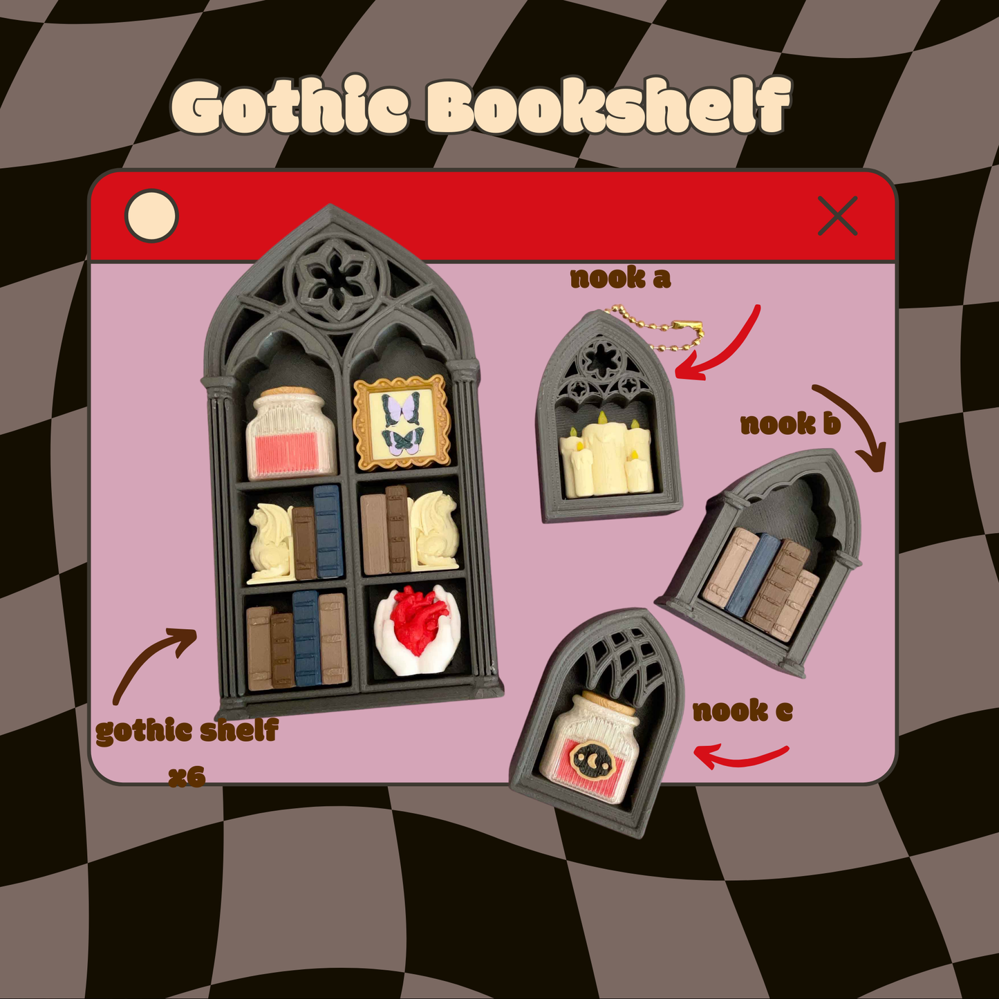 Gothic Bookshelf (6 spaces) Fidget Clicker